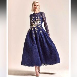 NWT Park108 Blue Lace Floral Embroidered Embellished Dress 6